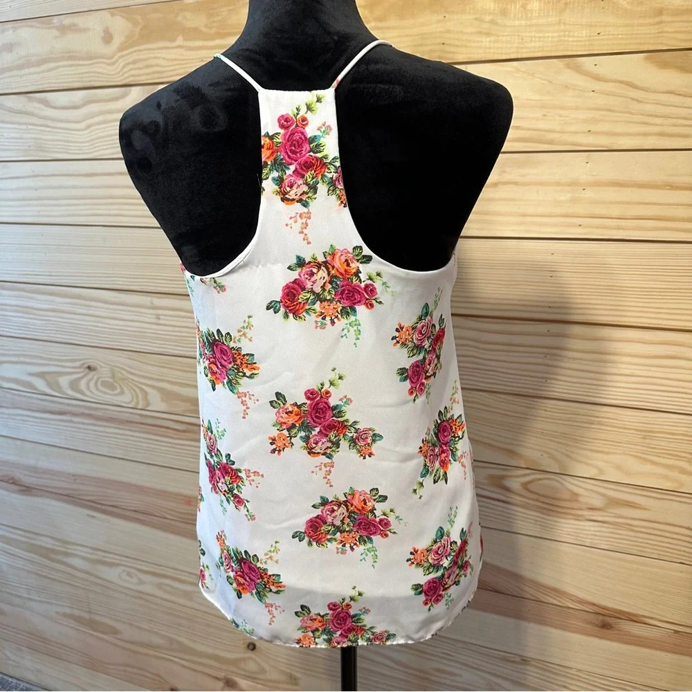 EUC Nymphe Spaghetti Strap Tank Floral Racerback Shirt Small Orange Red Pink - Picture 2 of 5